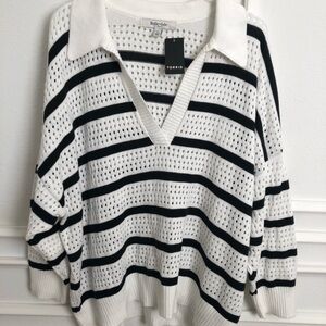 Torrid Black and White V-Neck Striped Sweater